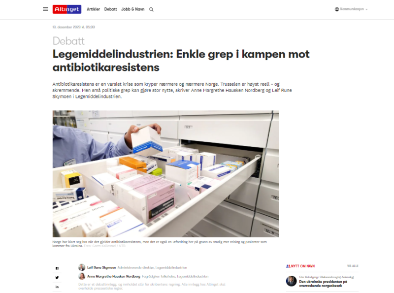 LMI med kronikk i Altinget om kampen mot antibiotikaresistens