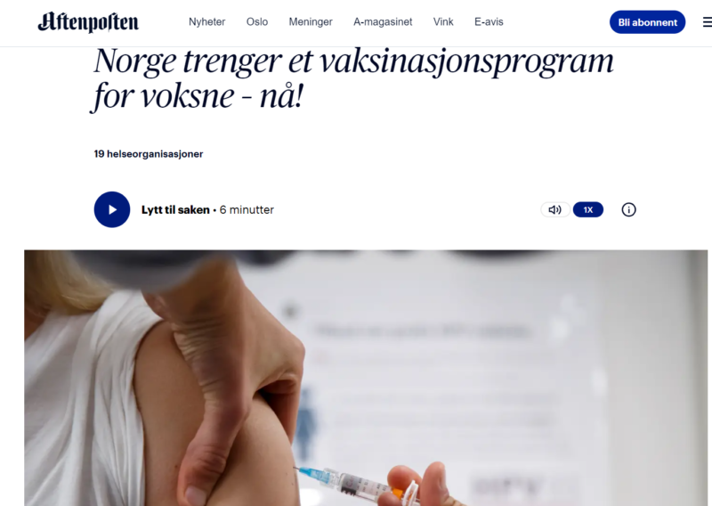 Norge trenger et vaksinasjonsprogram for voksne – nå!