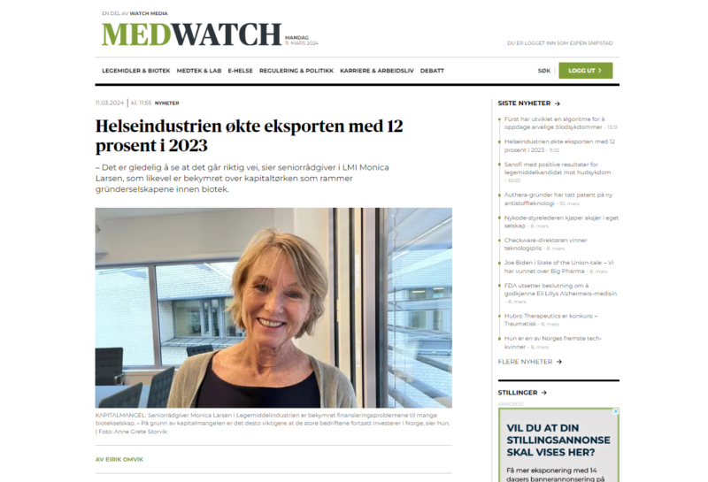 MedWatch: Helseindustrien økte eksporten med 12 prosent i 2023