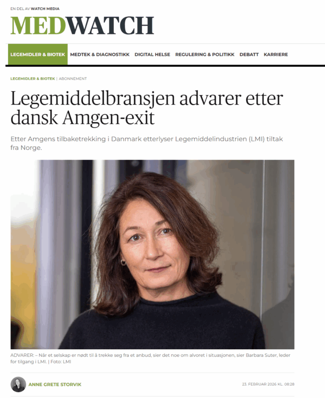Legemiddelbransjen advarer etter dansk Amgen-exit