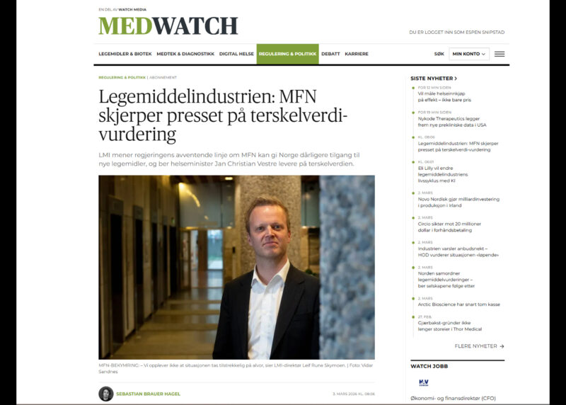 LMI i MedWatch: MFN skjerper presset på terskelverdi-vurdering