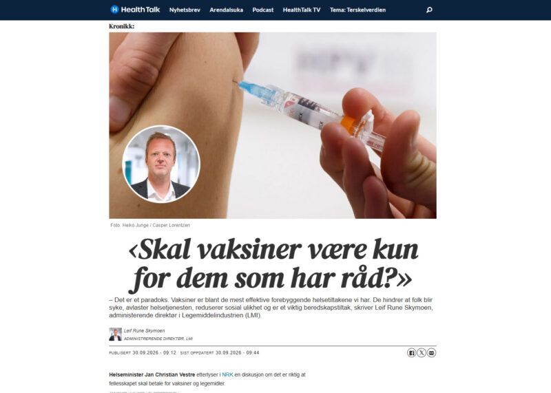 LMI i HealthTalk: «Skal vaksiner være kun for dem som har råd?»